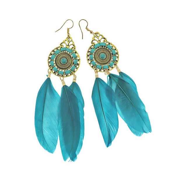 2 Feather Dreamcatcher Earrings - French Hook Style - 1 Pair - Z1223
