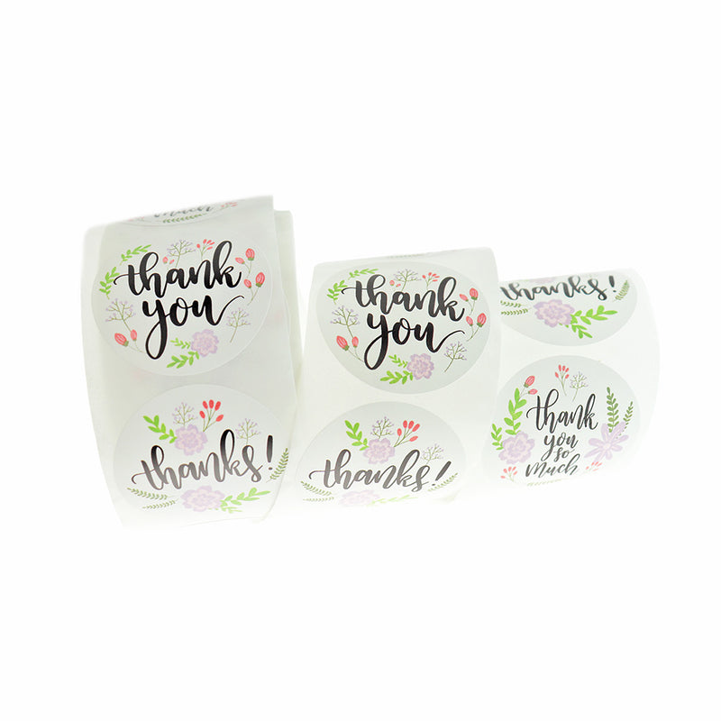 BULK 500 Floral Thank You Self-Adhesive Paper Gift Tags - Full Roll - TL216