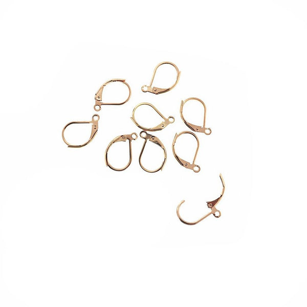 Rose Gold Tone Stainless Steel Earrings - Lever Back Wires - 15.5mm x 10mm - 4 Pieces 2 Pairs - FD888