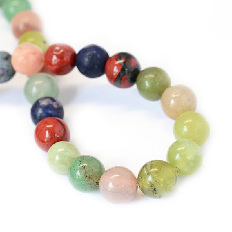 Round Natural Gemstone Beads 8mm - Assorted - 1 Strand 47 Beads - BD1345