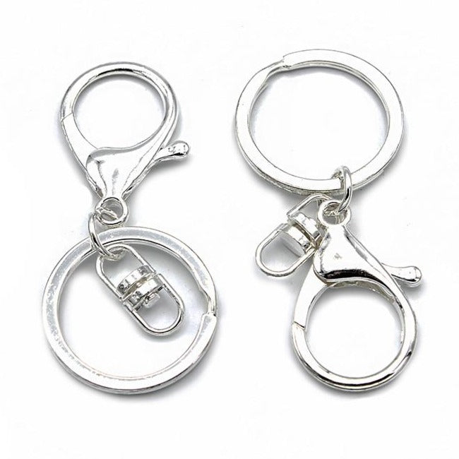 Silver Tone Key Rings With Swivel Connectors - 68mm x 30mm - 4 Pieces - Z1410