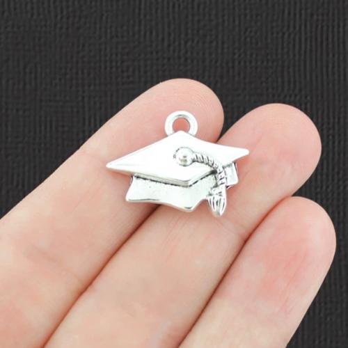 6 Graduation Cap Antique Silver Charms - SC8049