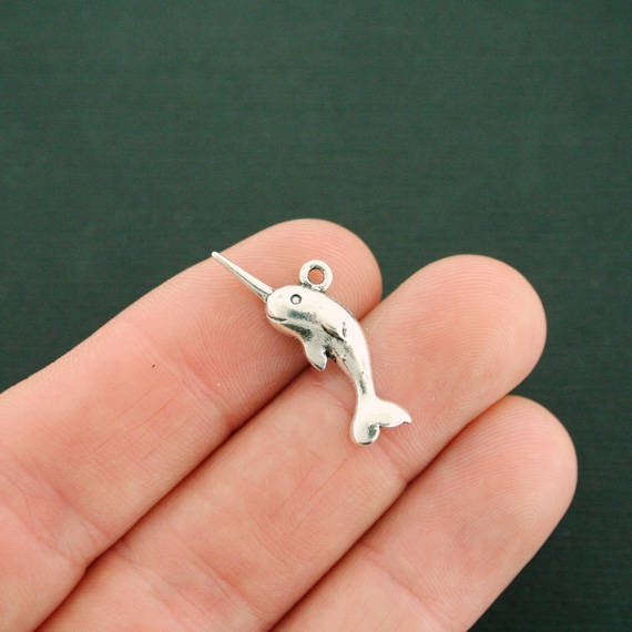 8 Narwhal Antique Silver Tone Charms - SC7552