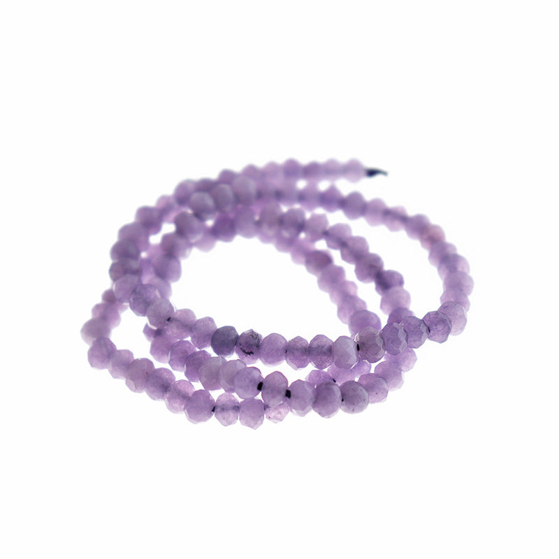 Faceted Rondelle Natural White Jade Beads 4mm x 3mm - Dark Orchid - 1 Strand 110 Beads - BD1542