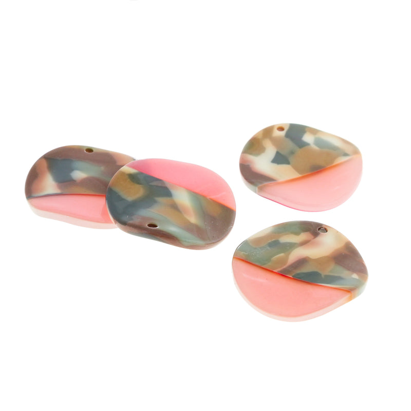 Multicolored Pink Hammered Round Resin Charm 2 Sided - K215