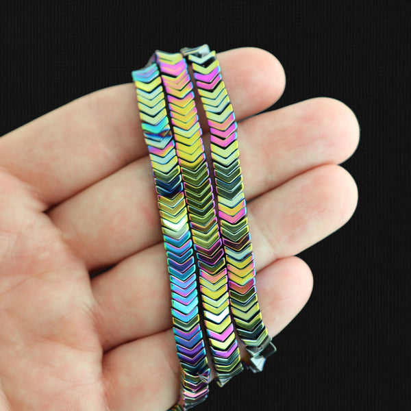 Chevron Hematite Beads 7mm - Metallic Rainbow - 1 Strand 57 Beads - BD1673