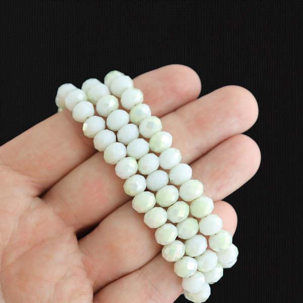 Faceted Glass Beads 8mm x 6mm - Electroplated White - 1 Strand 65 Beads - BD1574
