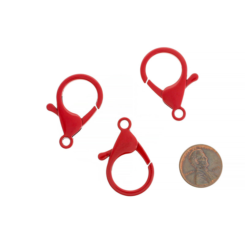 Fermoirs mousqueton en émail rouge 35 mm x 23 mm - 4 fermoirs - FD1030