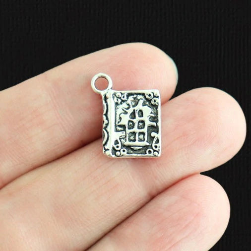 6 Book Antique Silver Tone Charms 2 Sided - SC962