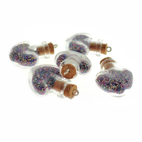 BULK 5 Rainbow Glass Wish Bottle Pendants 3D - Z358