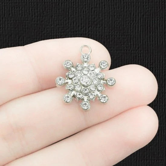 BULK 10 Snowflake Silver Tone Charms with Cubic Zirconia - SC1579