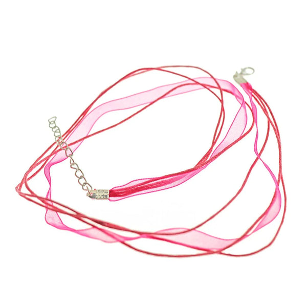 Pink Organza Ribbon Necklaces 17" Plus Extender - 6mm - 10 Necklaces - N170