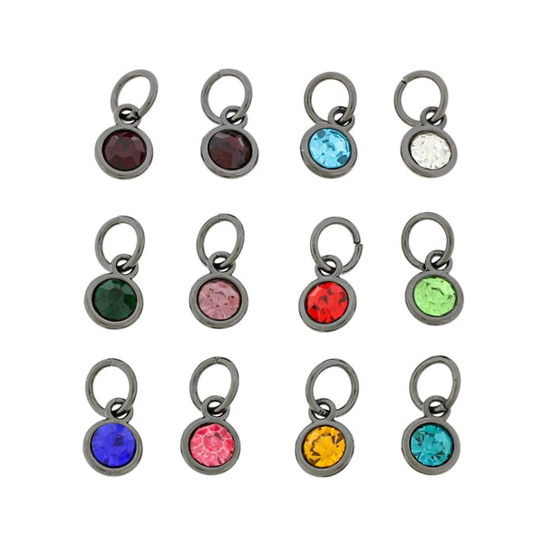 12 Birthstone Gunmetal Tone Charms - Full Year - COL200