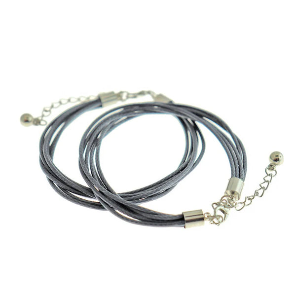 Grey Wax Cord Bracelets 7" Plus Extender - 10mm - 5 Bracelets - N310