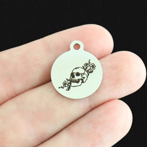 Floral Skull Stainless Steel Charms - BFS001-7921