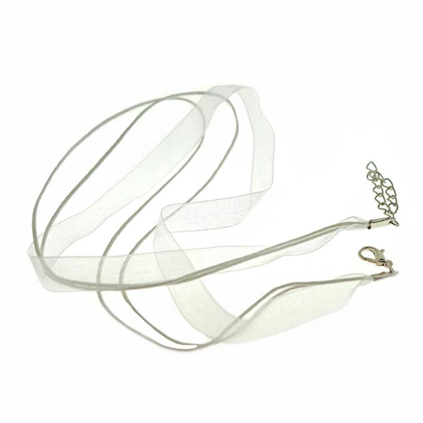 White Organza Ribbon Necklaces 17" Plus Extender - 6mm - 10 Necklaces - N179