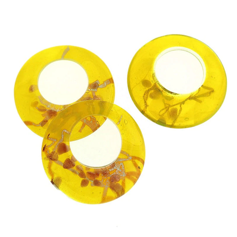 BULK 5 Yellow Glass Ring Pendants 2 Sided - Z1677