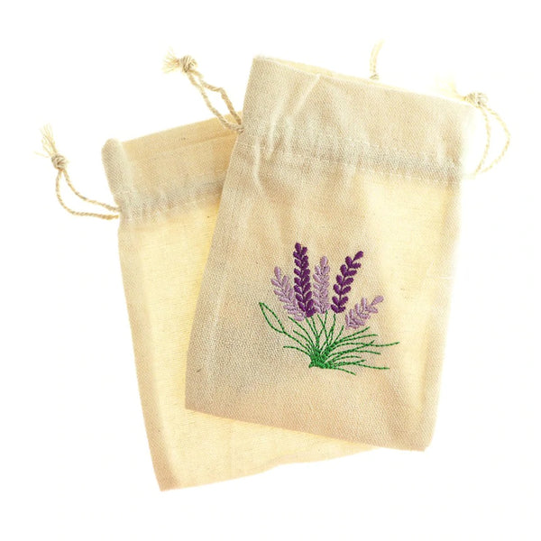 BULK 5 Lavender Flower Cotton Drawstring Bags 14cm x 10cm - TL254