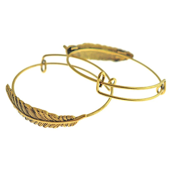 Antique Gold Tone Feather Adjustable Bangles - 60mm - 5 Bangles - N327