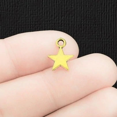 BULK 100 Star Antique Gold Tone Charms 2 Sided - GC046