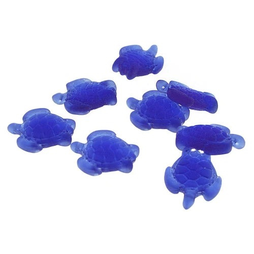 BULK 5 Breloques en verre de mer de culture tortue bleu royal - U068