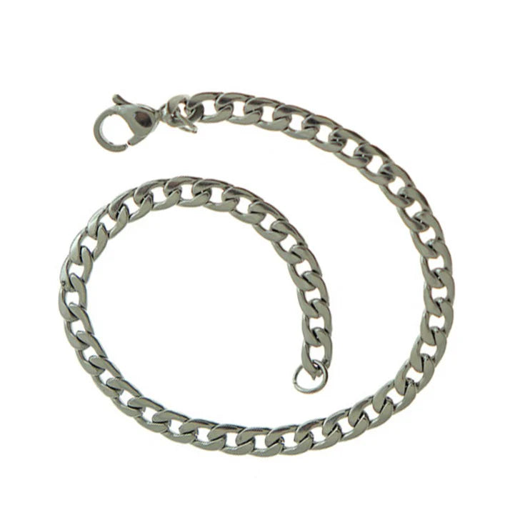 Stainless Steel Curb Chain Bracelets 7" - 4mm - 5 Bracelets - N187