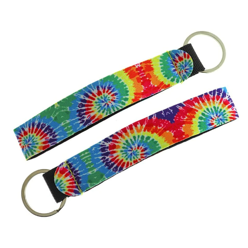 Porte-clés cordon de poignet arc-en-ciel tie-dye - 30 mm - 5 pièces - FD675