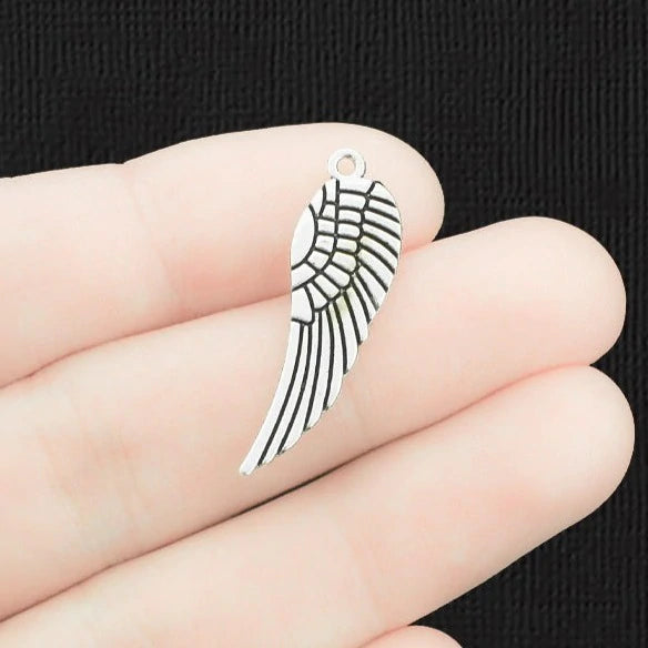 BULK 50 Angel Wing Antique Silver Tone Charms 2 Sided - SC1388