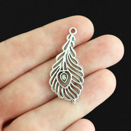 BULK 30 Feather Antique Silver Tone Charms 2 Sided - SC261