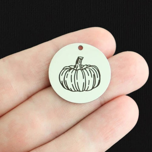 Pumpkin Stainless Steel 25mm Round Charms - BFS009-7930