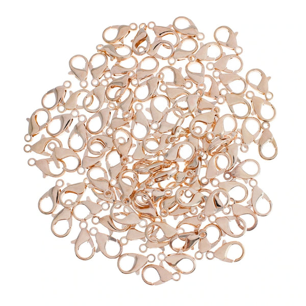 Rose Gold Tone Lobster Clasps 14mm x 8mm - 100 Clasps - FF235