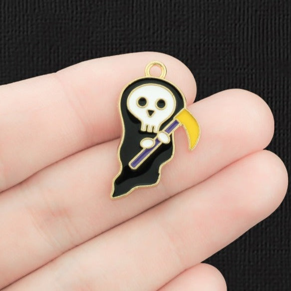 4 Grim Reaper Gold Tone Enamel Charms - E284