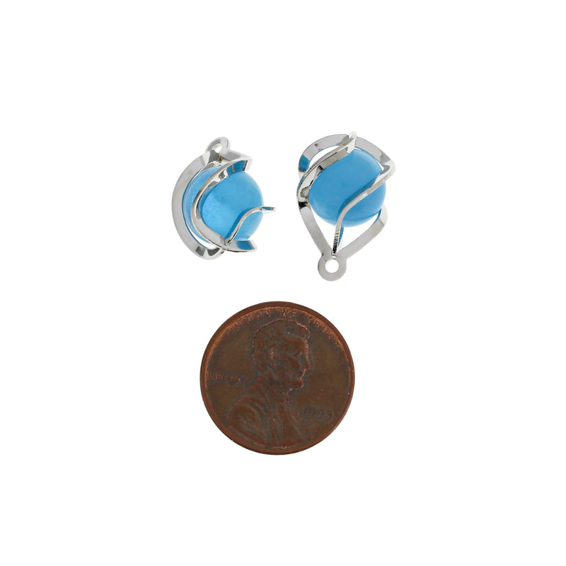 2 pendentifs en pierres précieuses œil de chat bleu - GEM163