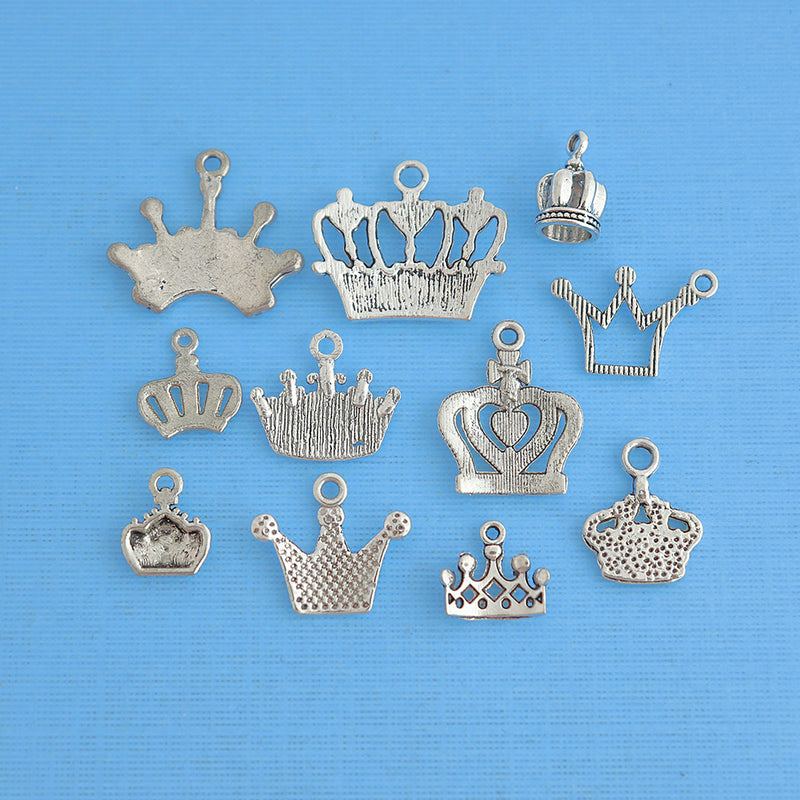 Crown Charm Collection Antique Silver Tone 11 Different Charms - COL149