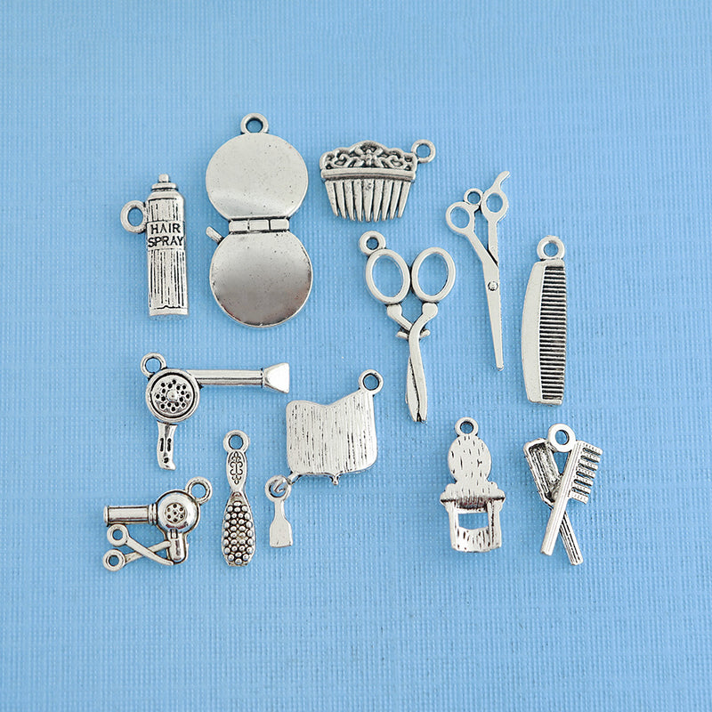 Hair Dresser Charm Collection Antique Silver Tone 12 Different Charms - COL325
