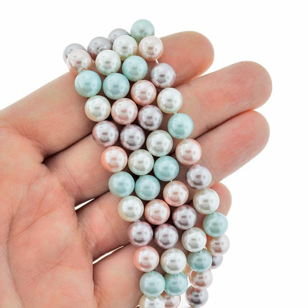 Perles rondes en coquillage naturel 8 mm - Perles pastel - 1 rang 27 perles - BD1898