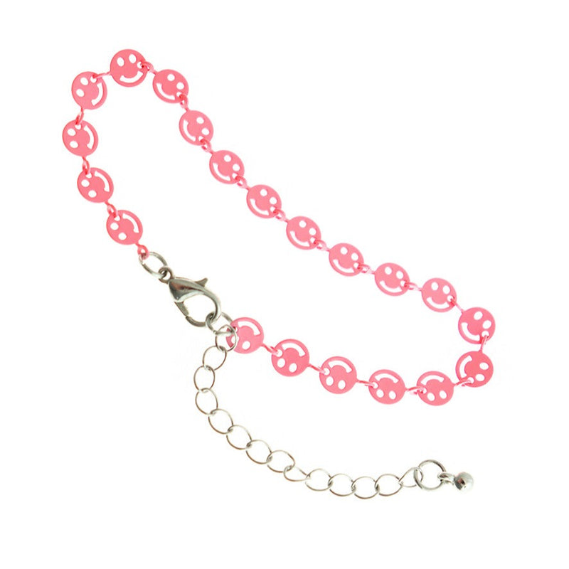 Enamel Smile Bracelet 7" Plus Extender - 1mm - Light Pink - 1 Bracelet - N344