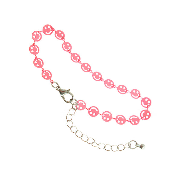 Enamel Smile Bracelet 7" Plus Extender - 1mm - Light Pink - 5 Bracelets - N344