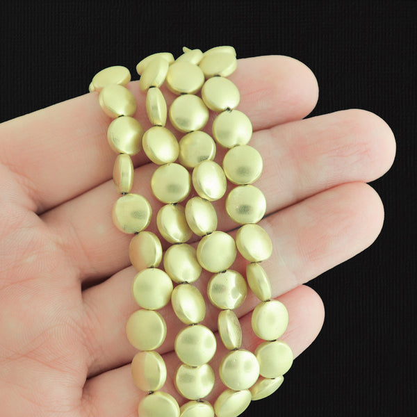 Flat Round Synthetic Hematite Beads 8mm x 4mm - Frosted Gold - 1 Strand Beads - BD1178