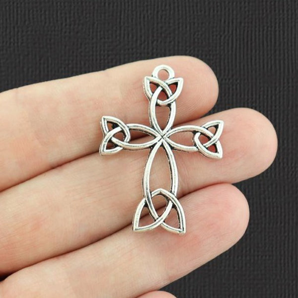 4 Celtic Knot Cross Antique Silver Tone Charms - SC3947