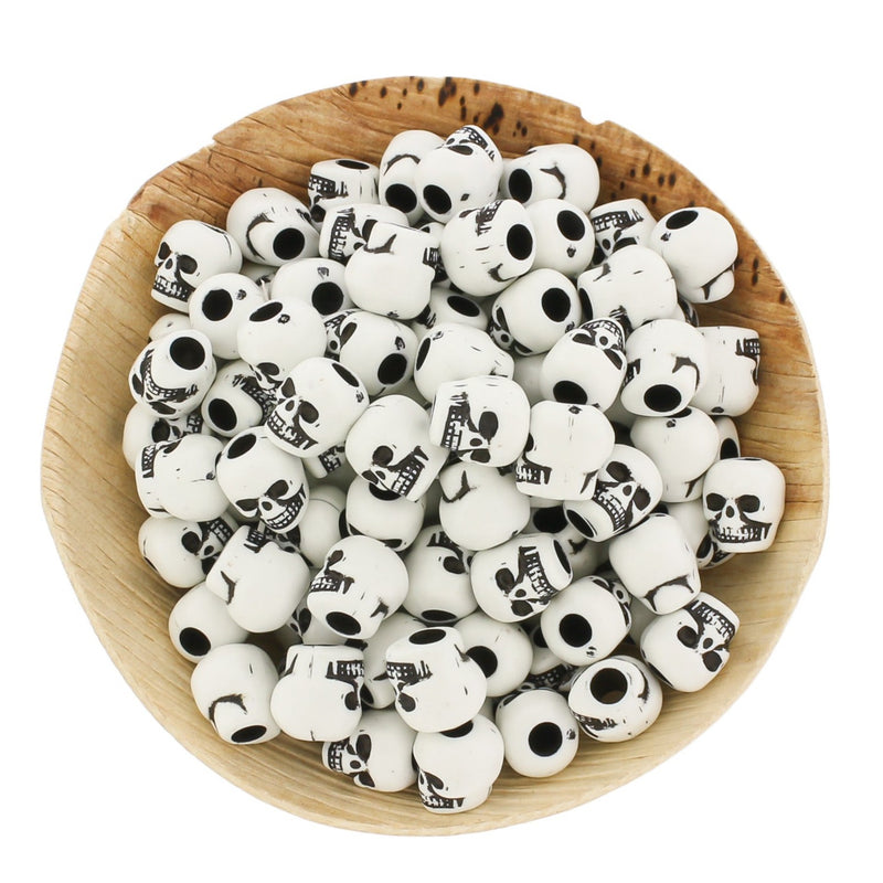 Skull Acrylic Beads 10mm - Black and White - 50 Beads - BD1964