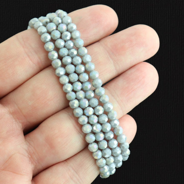 Perles de Verre à Facettes 4mm - Arc-en-Ciel Galvanisé Gris - 1 Rang 100 Perles - BD1663