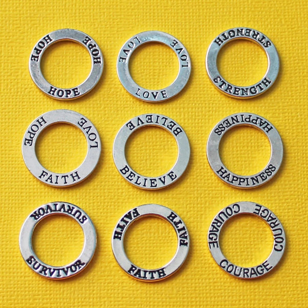 Affirmation Circle Collection Antique Silver Tone 9 Different Charms - COL035