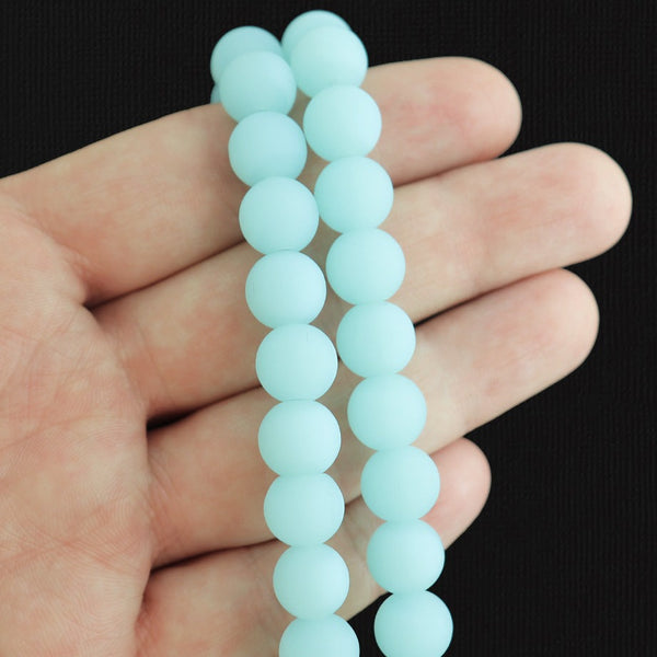 Perles rondes en verre de mer de culture 10 mm - Bleu pâle - 1 rang 19 perles - U253