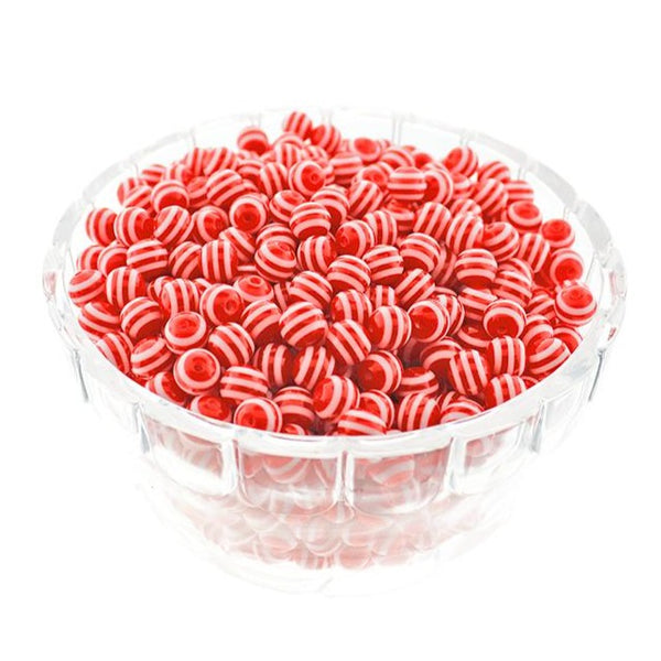 Perles rondes en résine 8 mm - Rouge rubis et blanc - 50 perles - BD2127