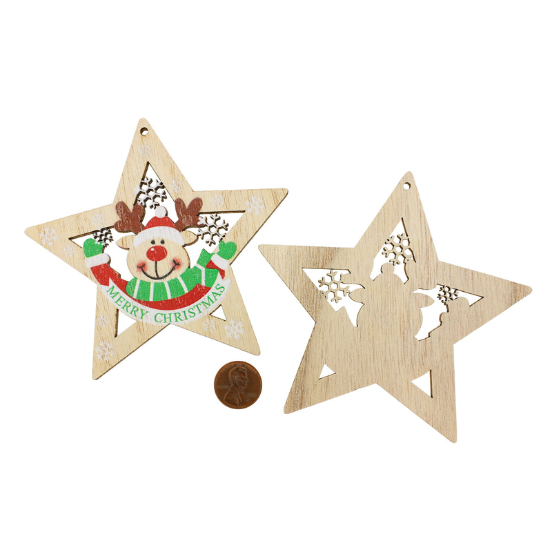 2 Merry Christmas Star Natural Wood Charms - WP483