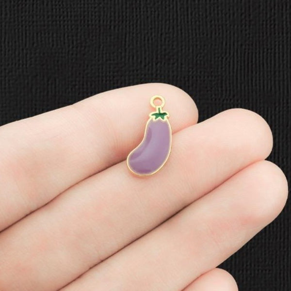 5 breloques en émail doré aubergine - E1240