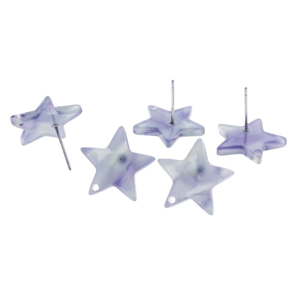 Resin Stainless Steel Earrings - Lavender Star Studs - 17mm x 16.5mm - 2 Pieces 1 Pair - ER167