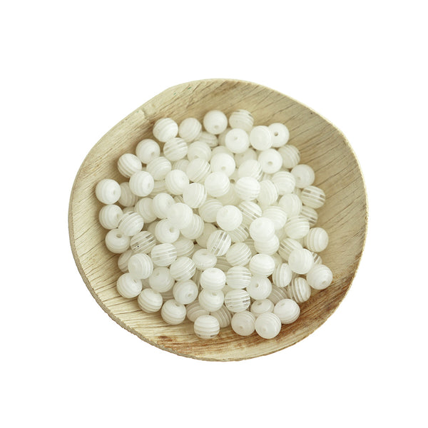 Perles Rondes en Résine 8mm - Bande Blanche - 100 Perles - BD501