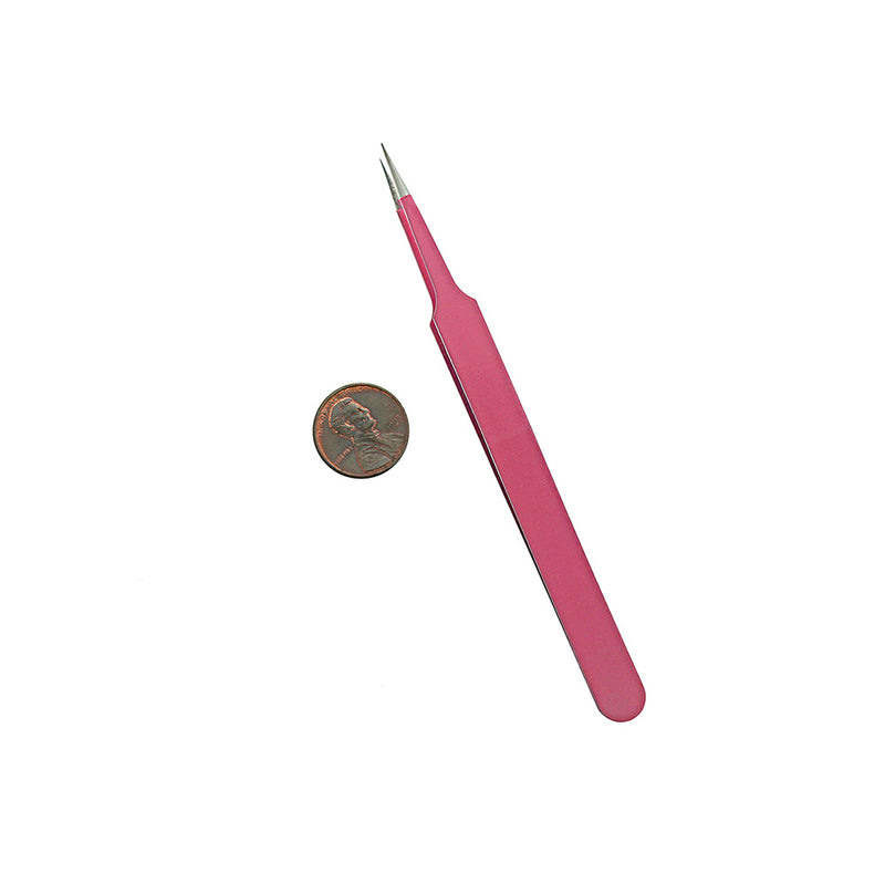 Stainless Steel Pink Enamel Beading Tweezers - TL081